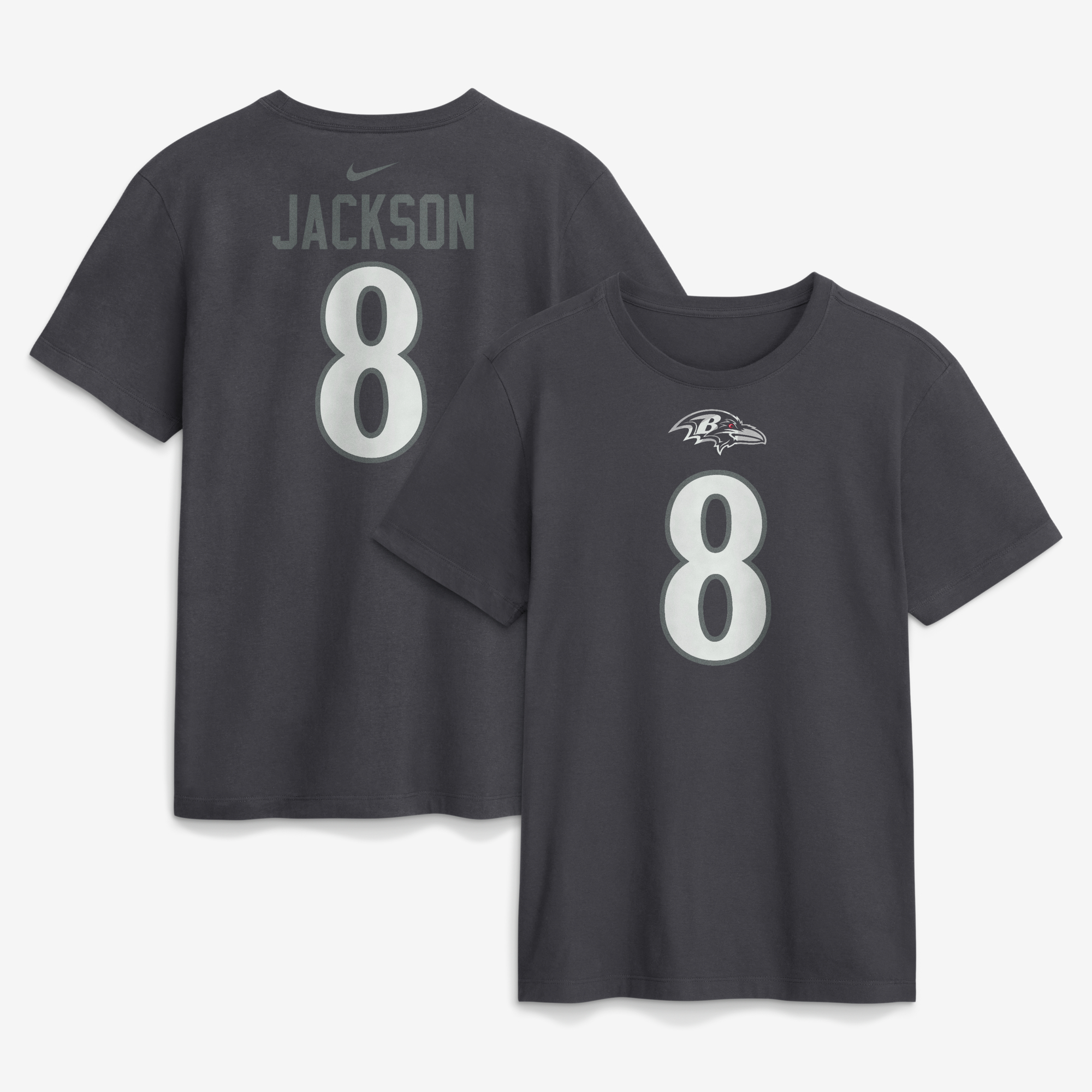 Men's Nike Lamar Jackson Anthracite Baltimore Ravens Name & Number T-Shirt
