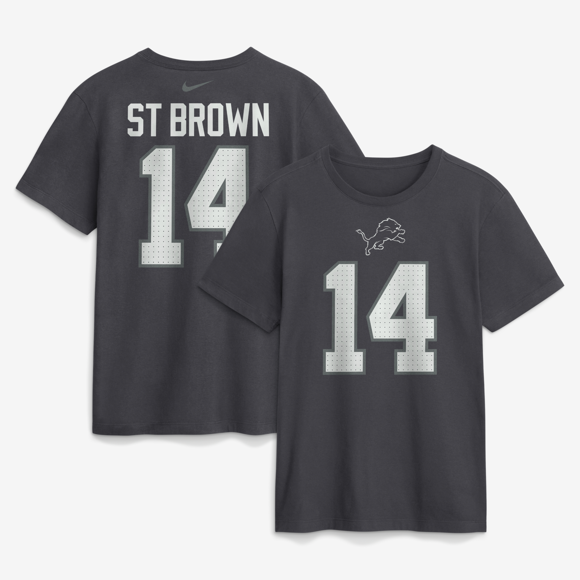 Men's Nike Amon-Ra St. Brown Anthracite Detroit Lions Name & Number T-Shirt