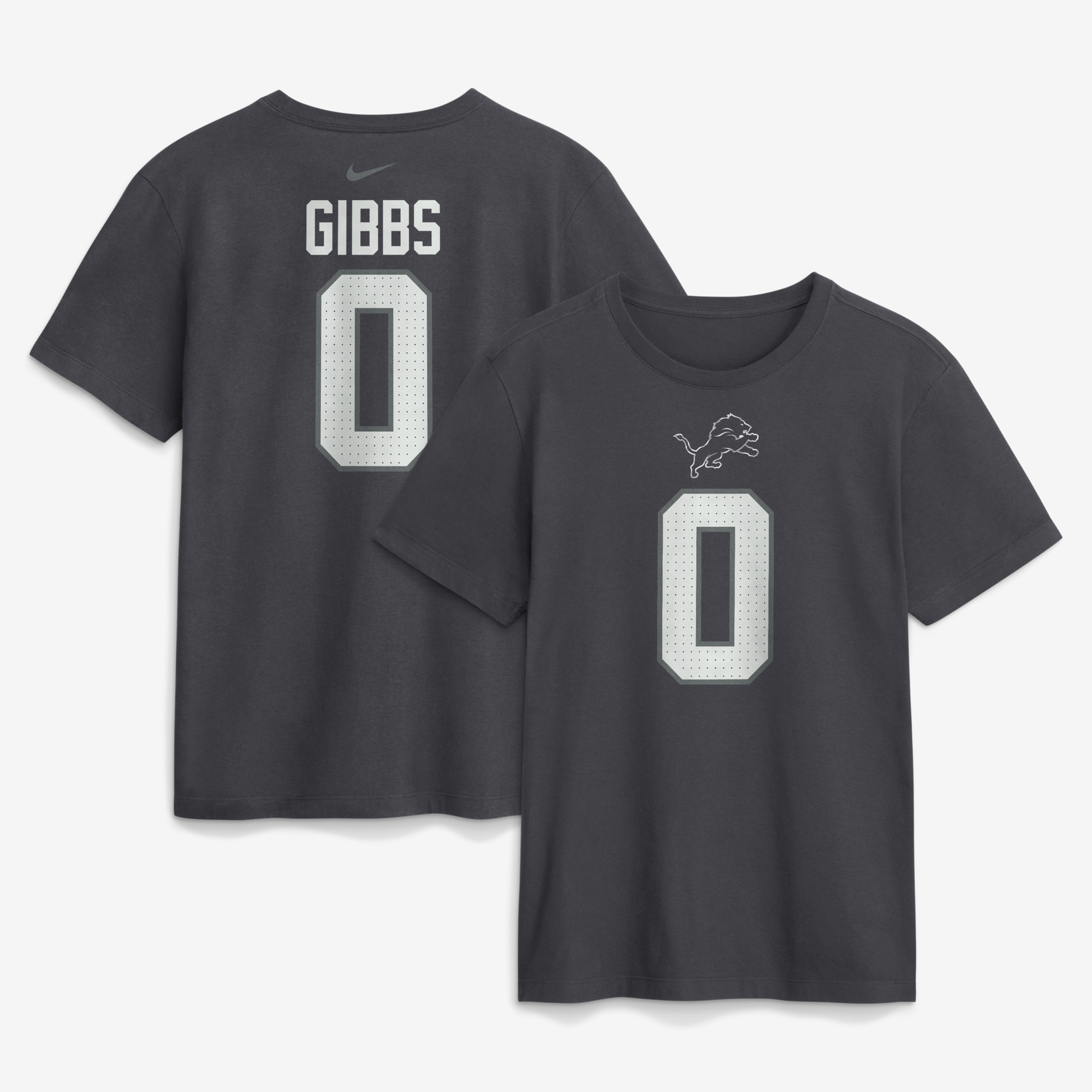 Men's Nike Jahmyr Gibbs Anthracite Detroit Lions Name & Number T-Shirt