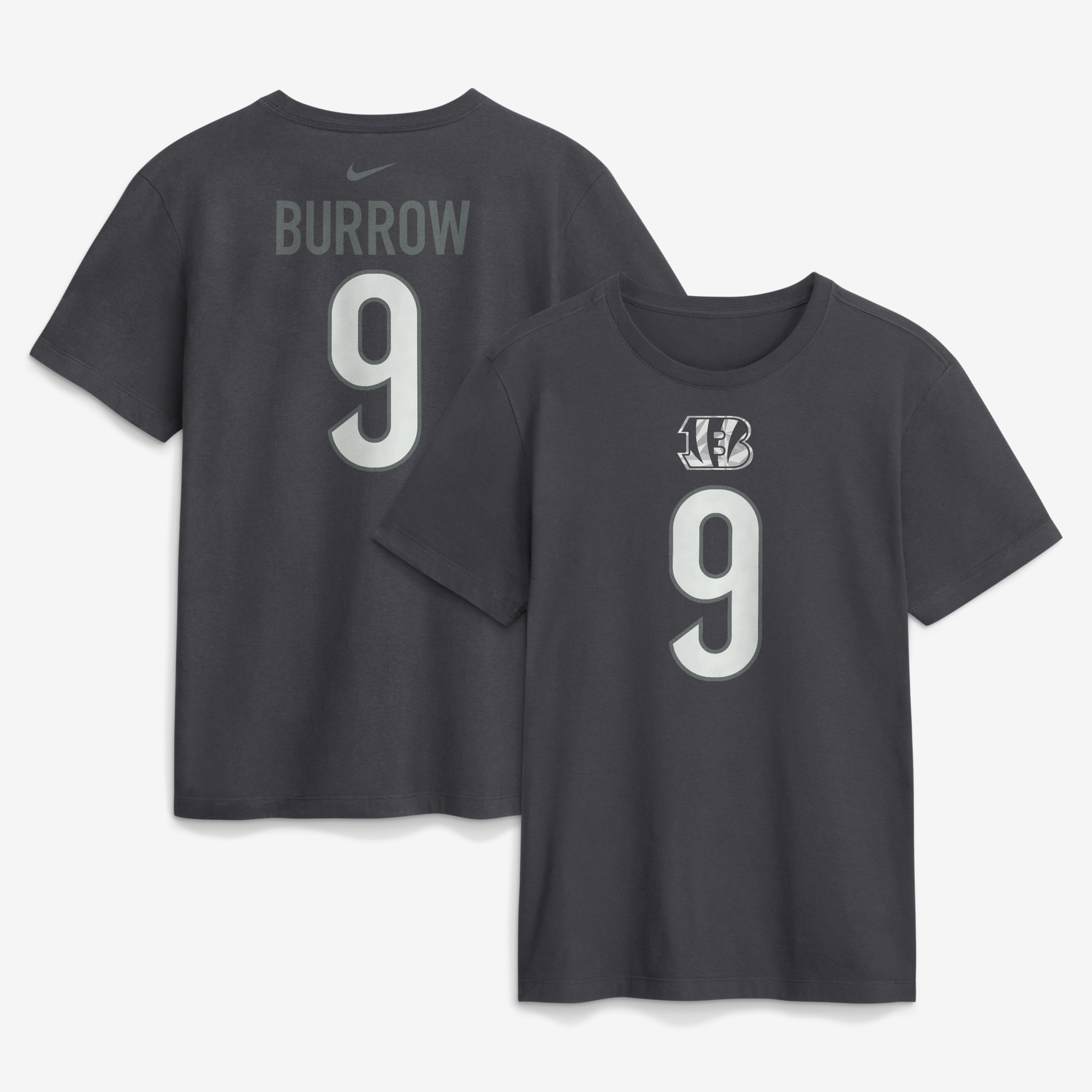 Men's Nike Joe Burrow Anthracite Cincinnati Bengals Name & Number T-Shirt