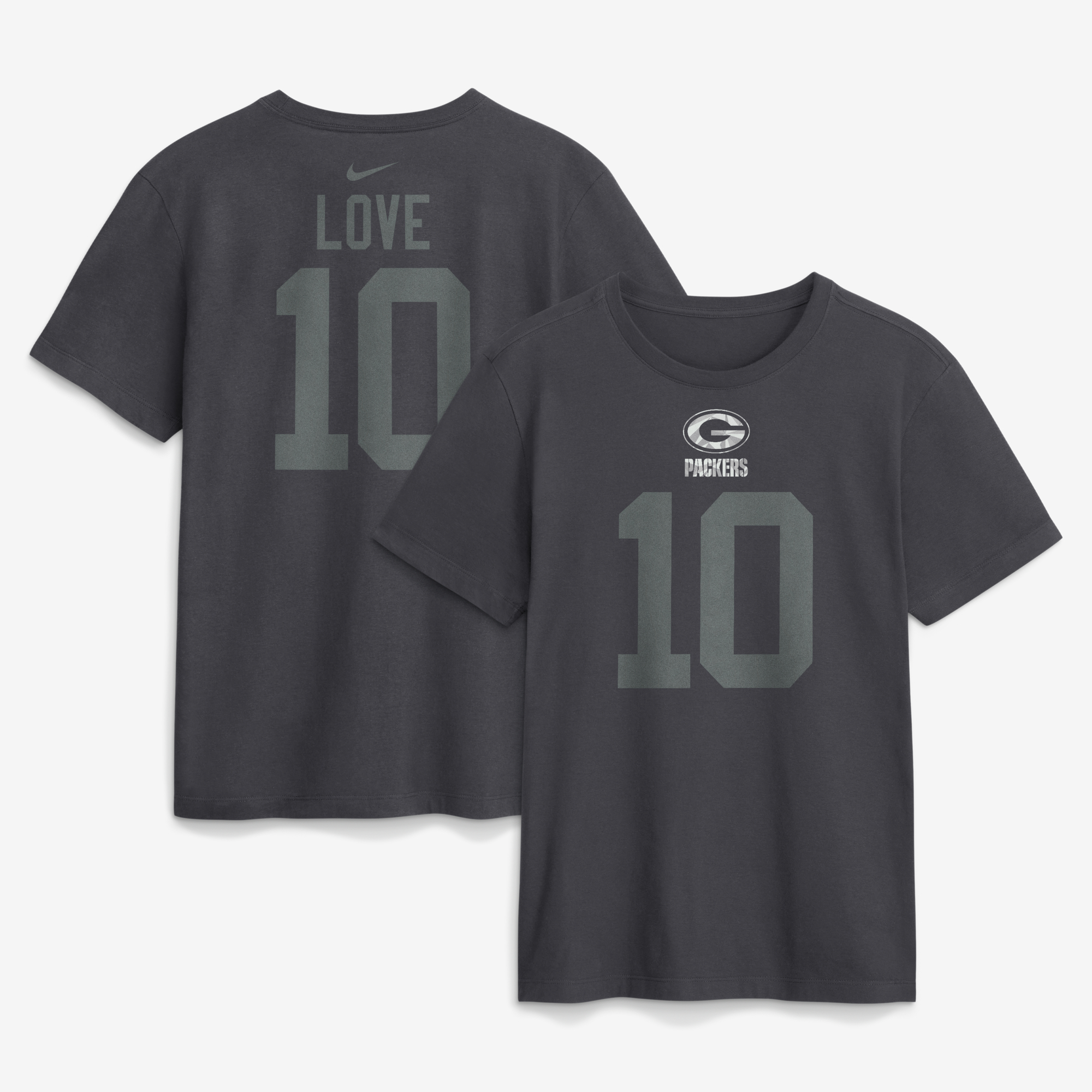 Men's Nike Jordan Love Anthracite Green Bay Packers Name & Number T-Shirt