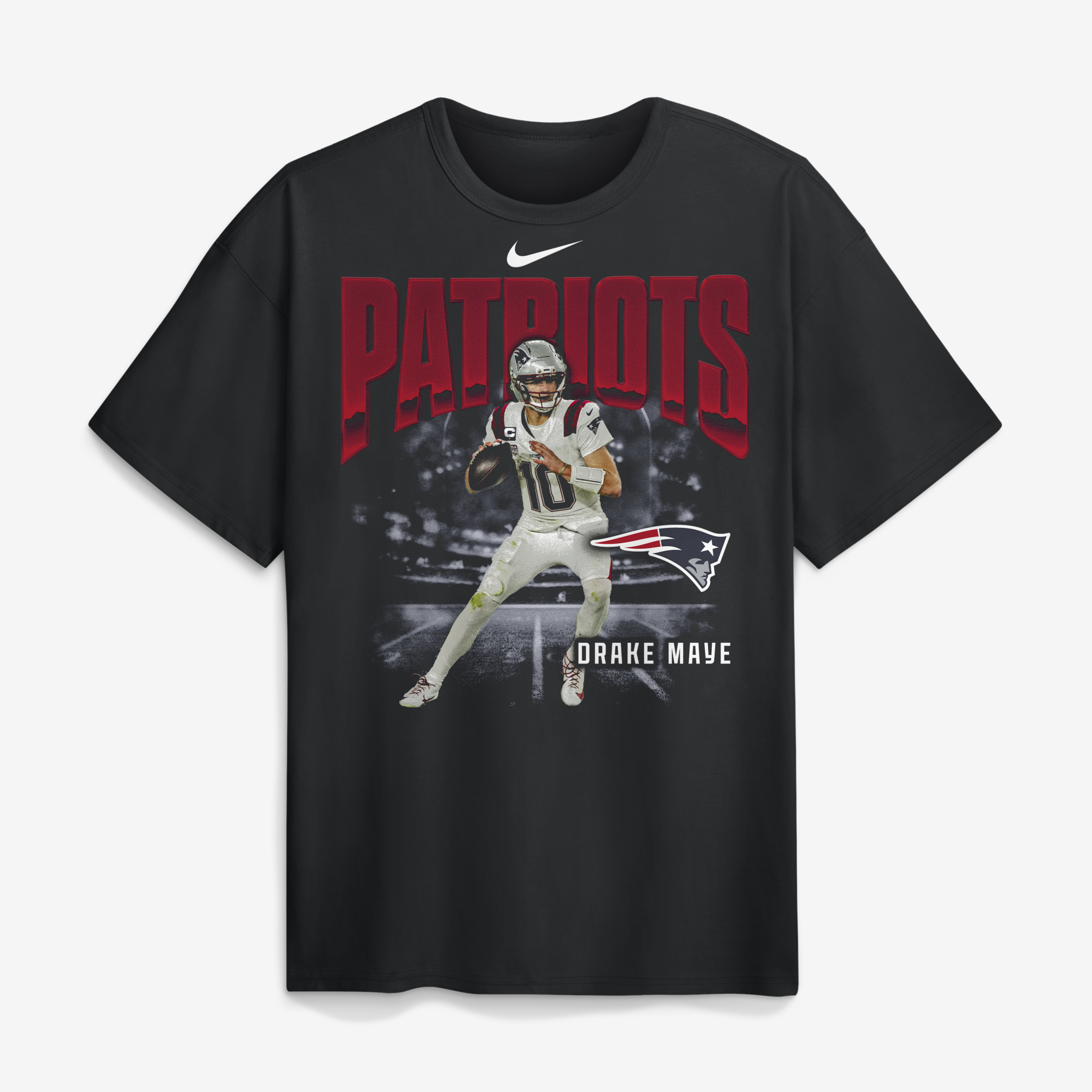 Men's Nike Drake Maye Black New England Patriots Player Graphic Max90 T-Shirt