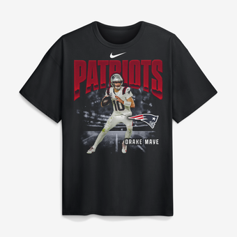 Men's Nike Drake Maye Black New England Patriots Player Graphic Max90 T-Shirt