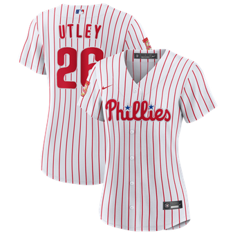 Women's Nike Chase Utley White Philadelphia Phillies Home Wall of Fame Patch Limited Edition Replica Jersey