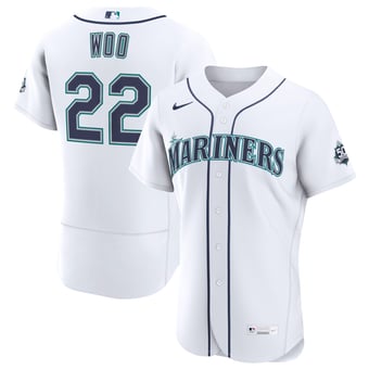 Men's Nike Bryan Woo White Seattle Mariners Home 50th Season Authentic Jersey