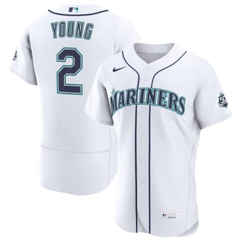 Men's Nike Cole Young White Seattle Mariners Home 50th Season Authentic Jersey