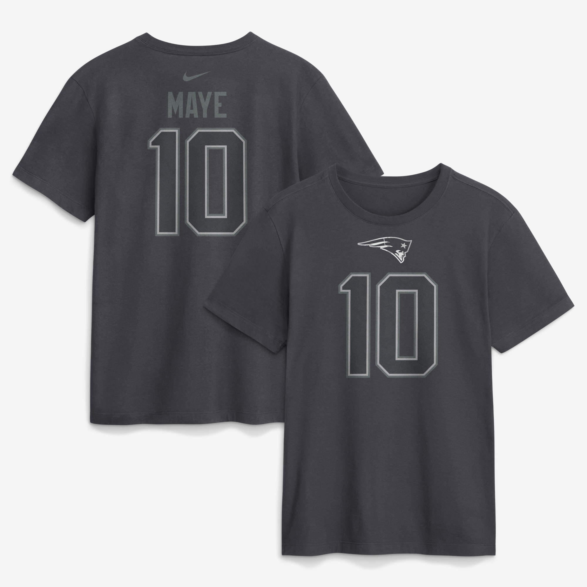 Men's Nike Drake Maye Anthracite New England Patriots Name & Number T-Shirt