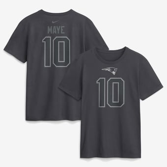 Men's Nike Drake Maye Anthracite New England Patriots Name & Number T-Shirt
