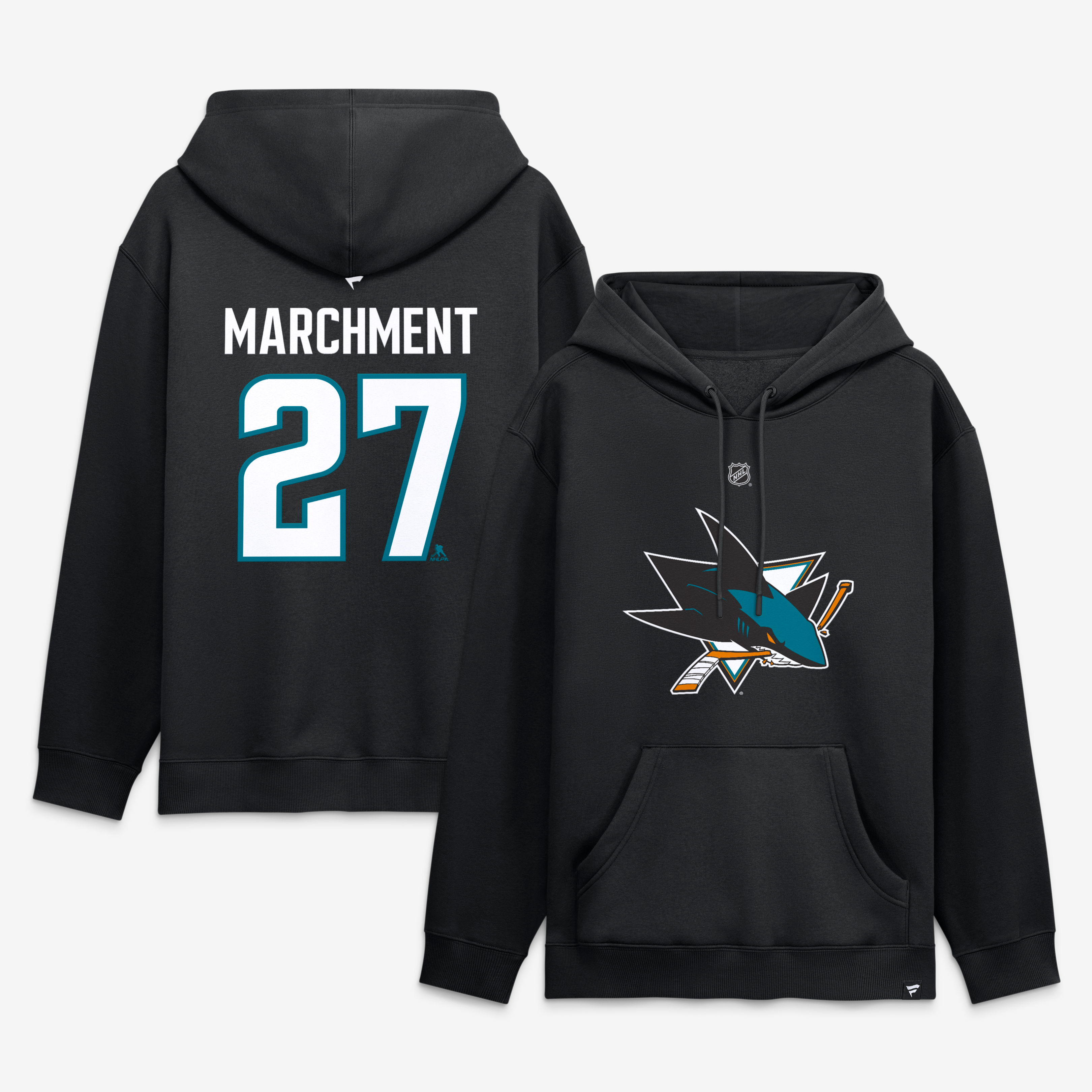 Men's Fanatics Mason Marchment Black San Jose Sharks Authentic Stack Name & Number Hoodie