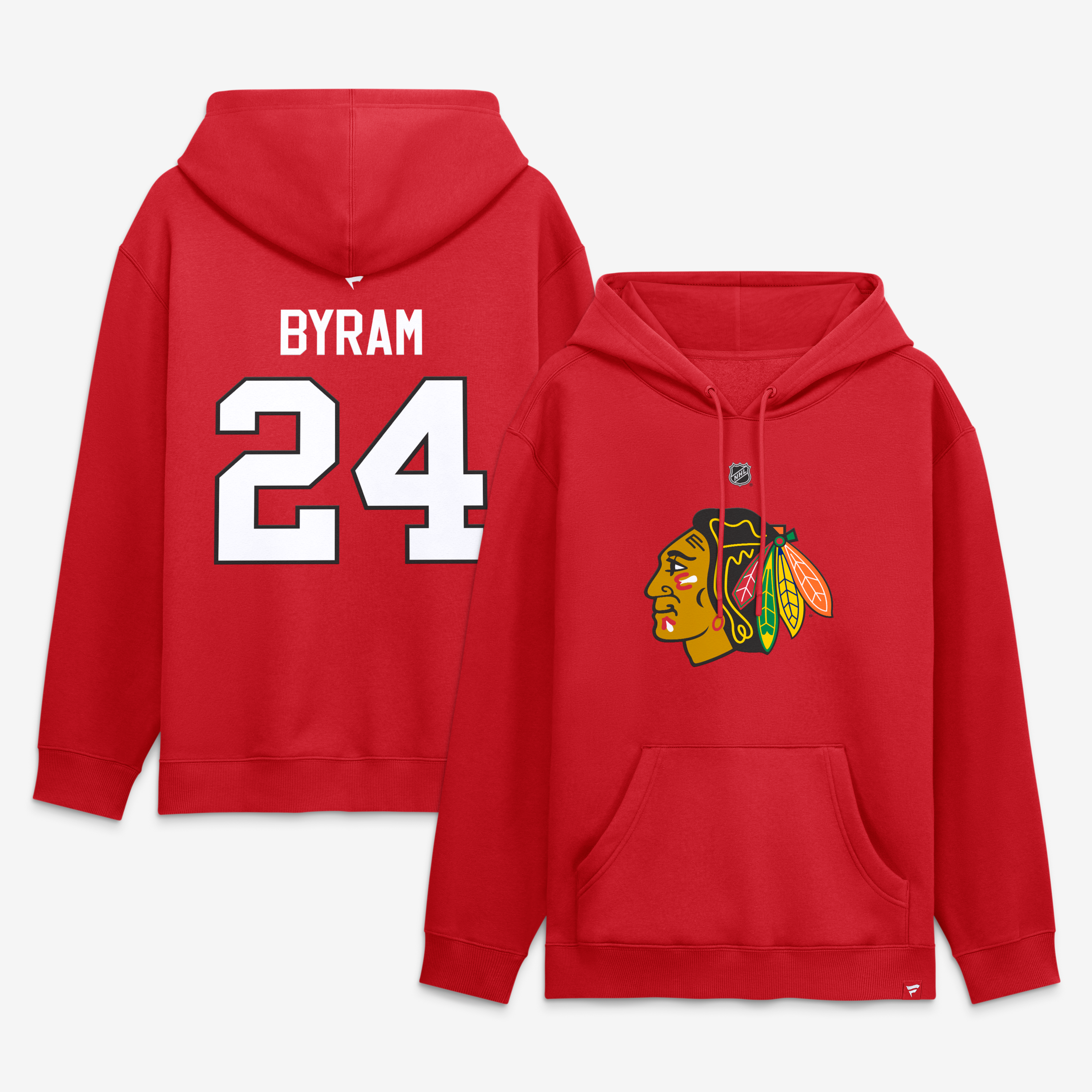 Men's Fanatics Bowen Byram Red Chicago Blackhawks Authentic Stack Name & Number Hoodie