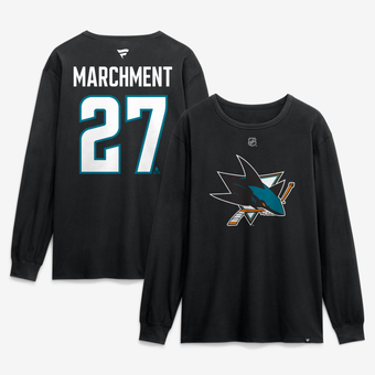 Men's Fanatics Mason Marchment Black San Jose Sharks Authentic Stack Name & Number Long Sleeve T-Shirt