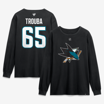 Men's Fanatics Jacob Trouba Black San Jose Sharks Authentic Stack Name & Number Long Sleeve T-Shirt