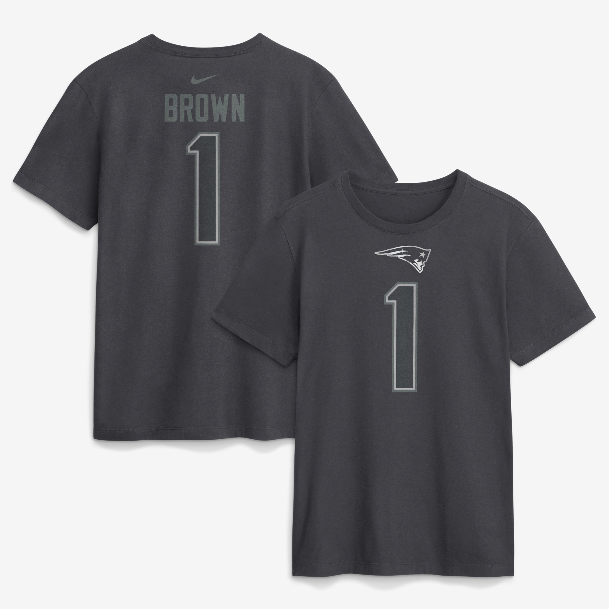 Men's Nike A.J. Brown Anthracite New England Patriots Name & Number T-Shirt