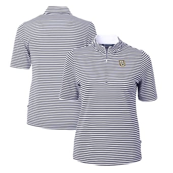 Women's Cutter & Buck  Navy Marquette Golden Eagles DryTec Virtue Eco Pique Stripe Recycled Polo