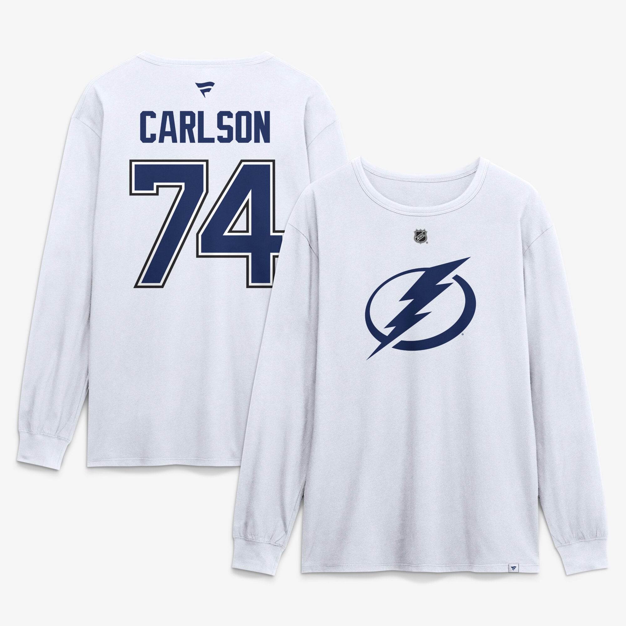 Men's Fanatics John Carlson White Tampa Bay Lightning Authentic Stack Name & Number Long Sleeve T-Shirt
