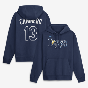Men's Nike Junior Caminero Navy Tampa Bay Rays Name & Number Club Fleece Pullover Hoodie