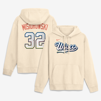Men's Nike Jacob Misiorowski Cream Milwaukee Brewers Name & Number Club Fleece Pullover Hoodie