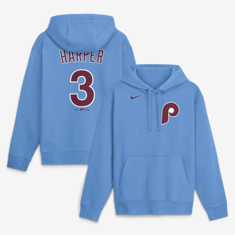 Men's Nike Bryce Harper Light Blue Philadelphia Phillies Name & Number Club Fleece Pullover Hoodie