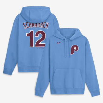 Men's Nike Kyle Schwarber Light Blue Philadelphia Phillies Name & Number Club Fleece Pullover Hoodie