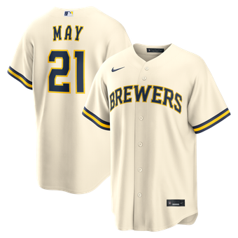 Men's Nike Dustin May Cream Milwaukee Brewers Home Replica Jersey