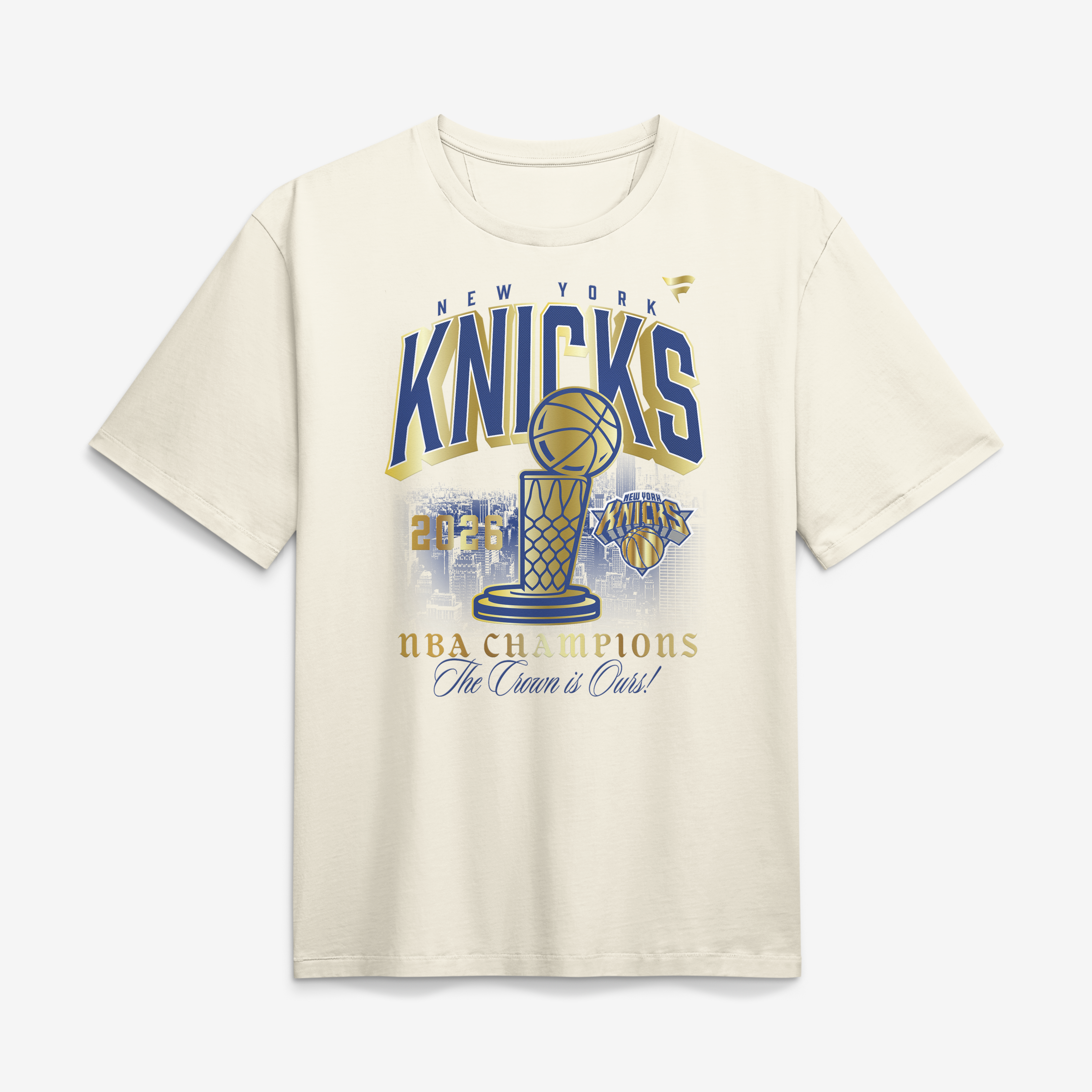 Men's Fanatics Cream New York Knicks 2026 NBA Finals Champions The Crown Is Ours T-Shirt
