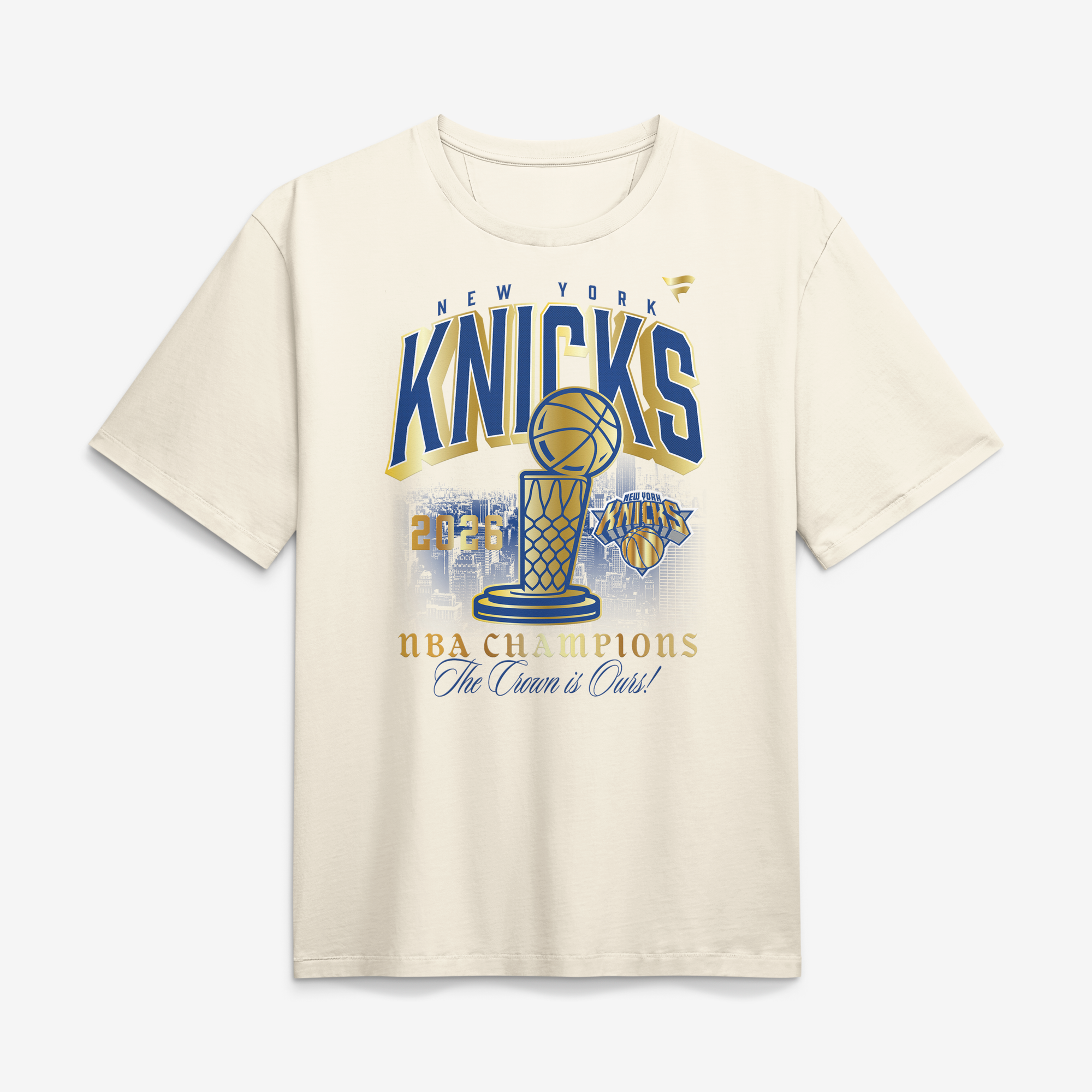 Men's Fanatics Cream New York Knicks 2026 NBA Finals Champions The Crown Is Ours T-Shirt