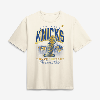 Men's Fanatics Cream New York Knicks 2026 NBA Finals Champions The Crown Is Ours T-Shirt
