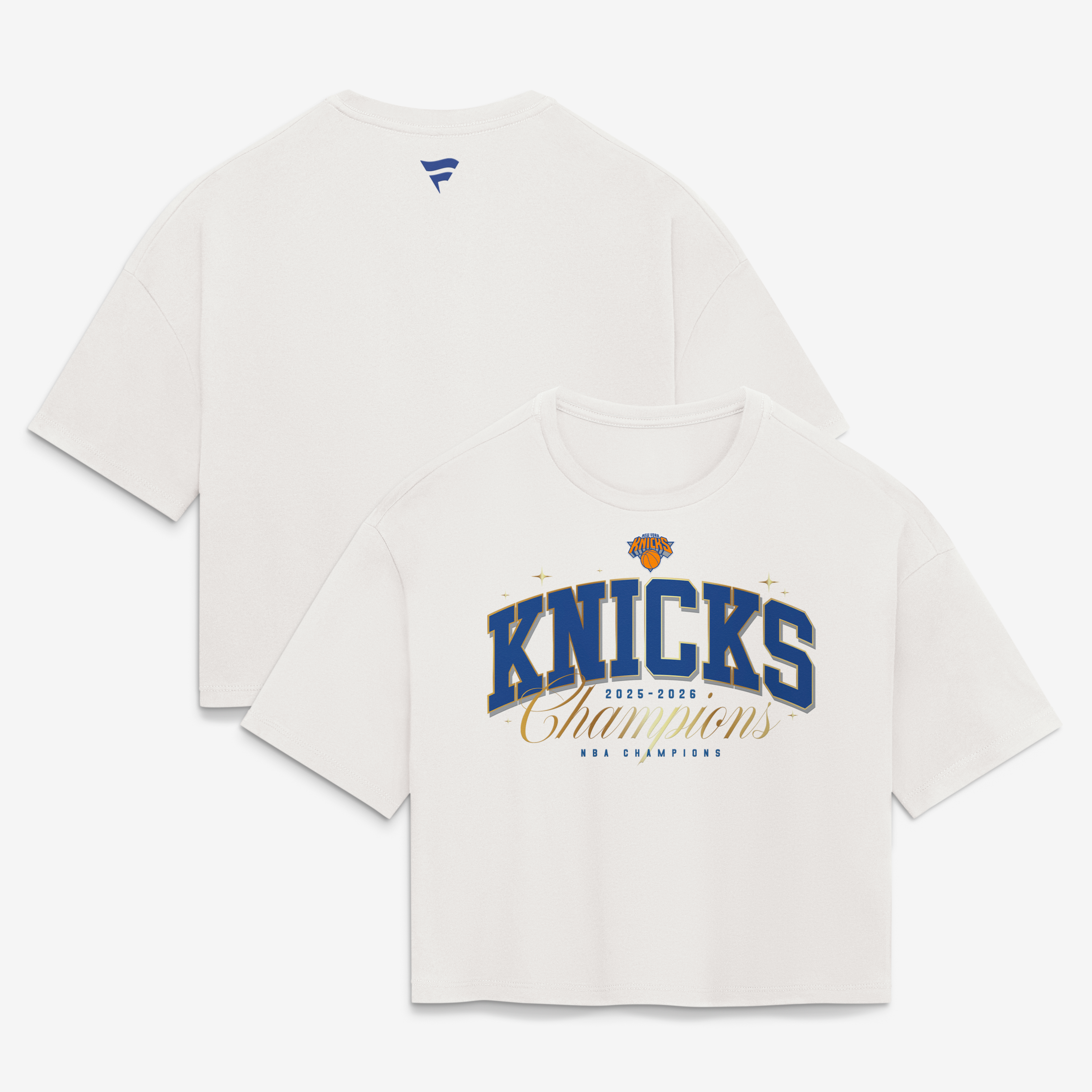 Women's Fanatics White New York Knicks 2026 NBA Finals Champions Banner Bound Crop T-Shirt