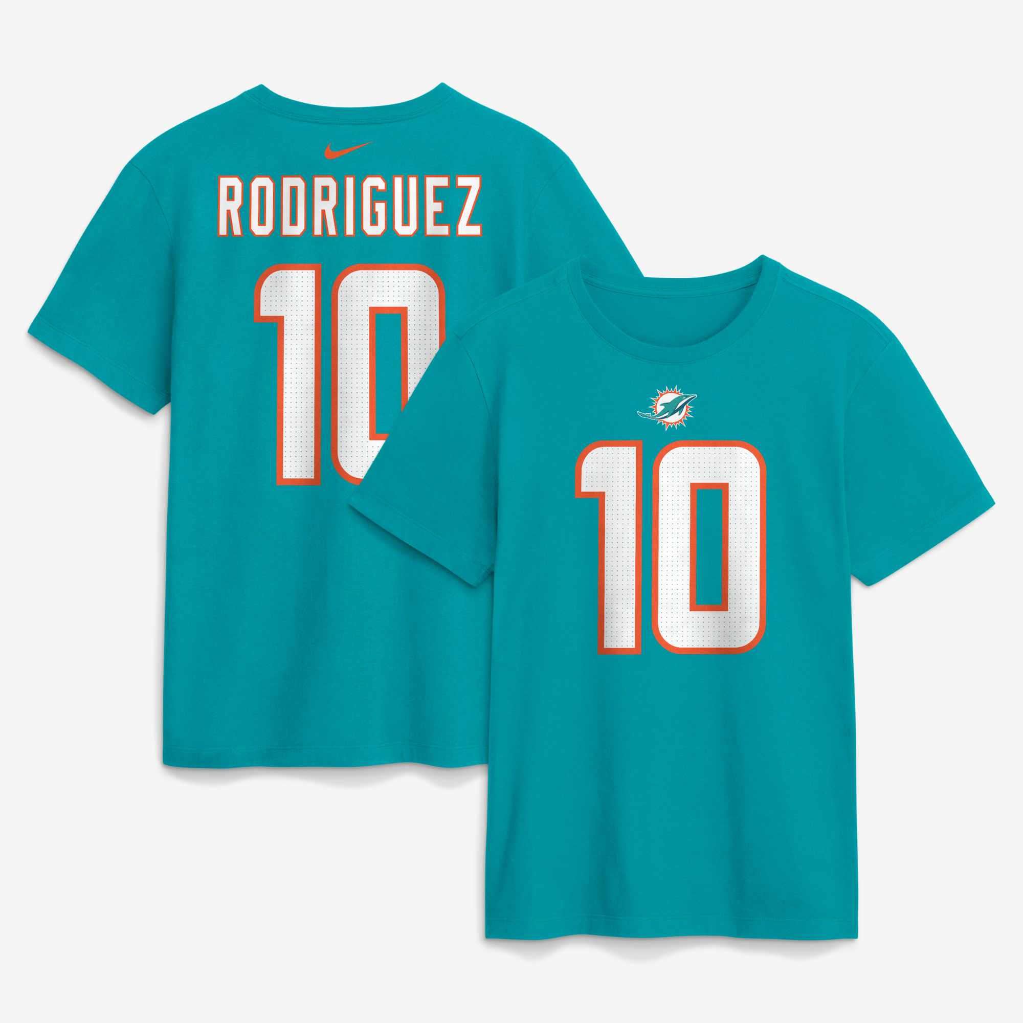 Men's Nike Jacob Rodriguez Aqua Miami Dolphins Name & Number T-Shirt