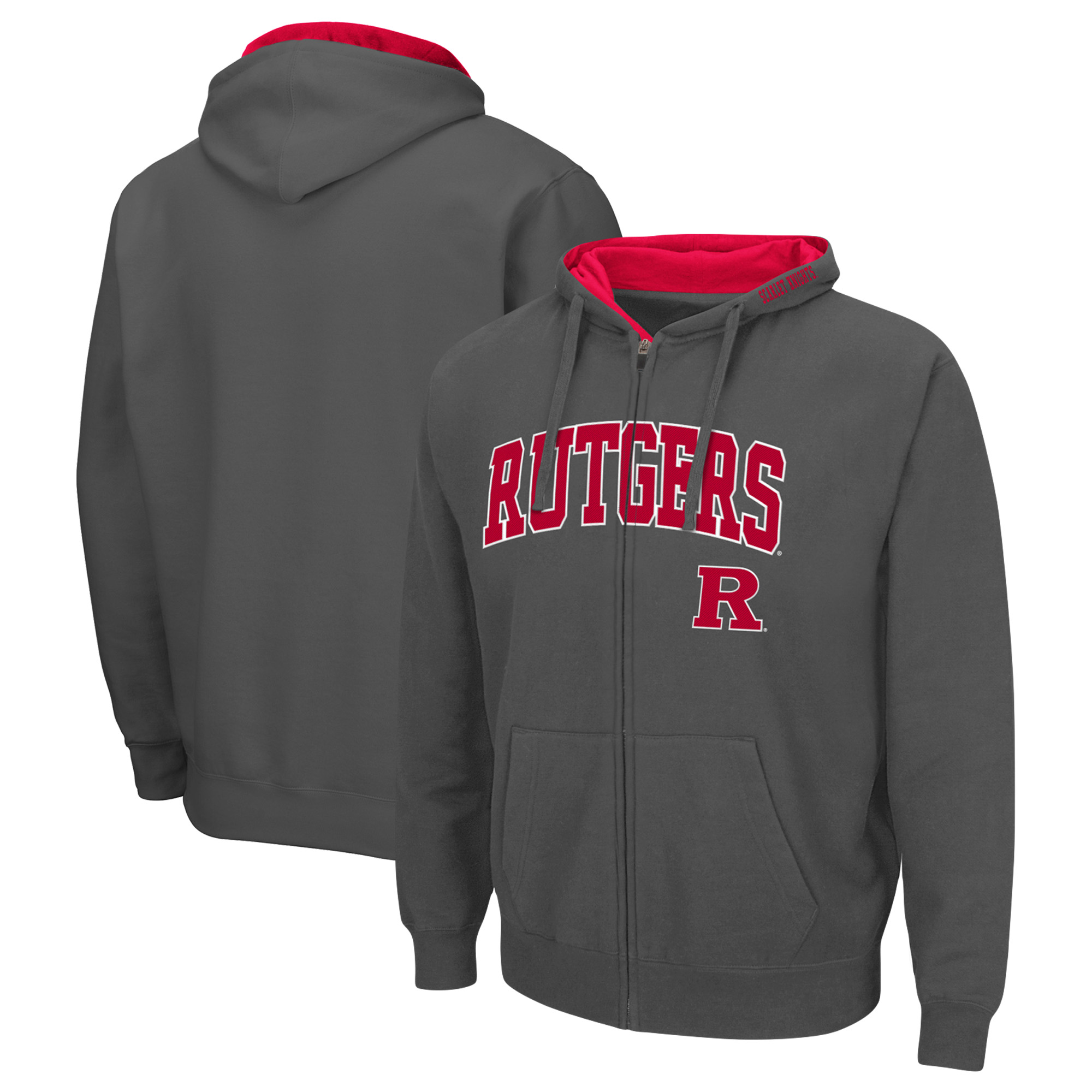 Men's Colosseum Heather Gray Rutgers Scarlet Knights Arch & Logo 3.0 Full-Zip Hoodie