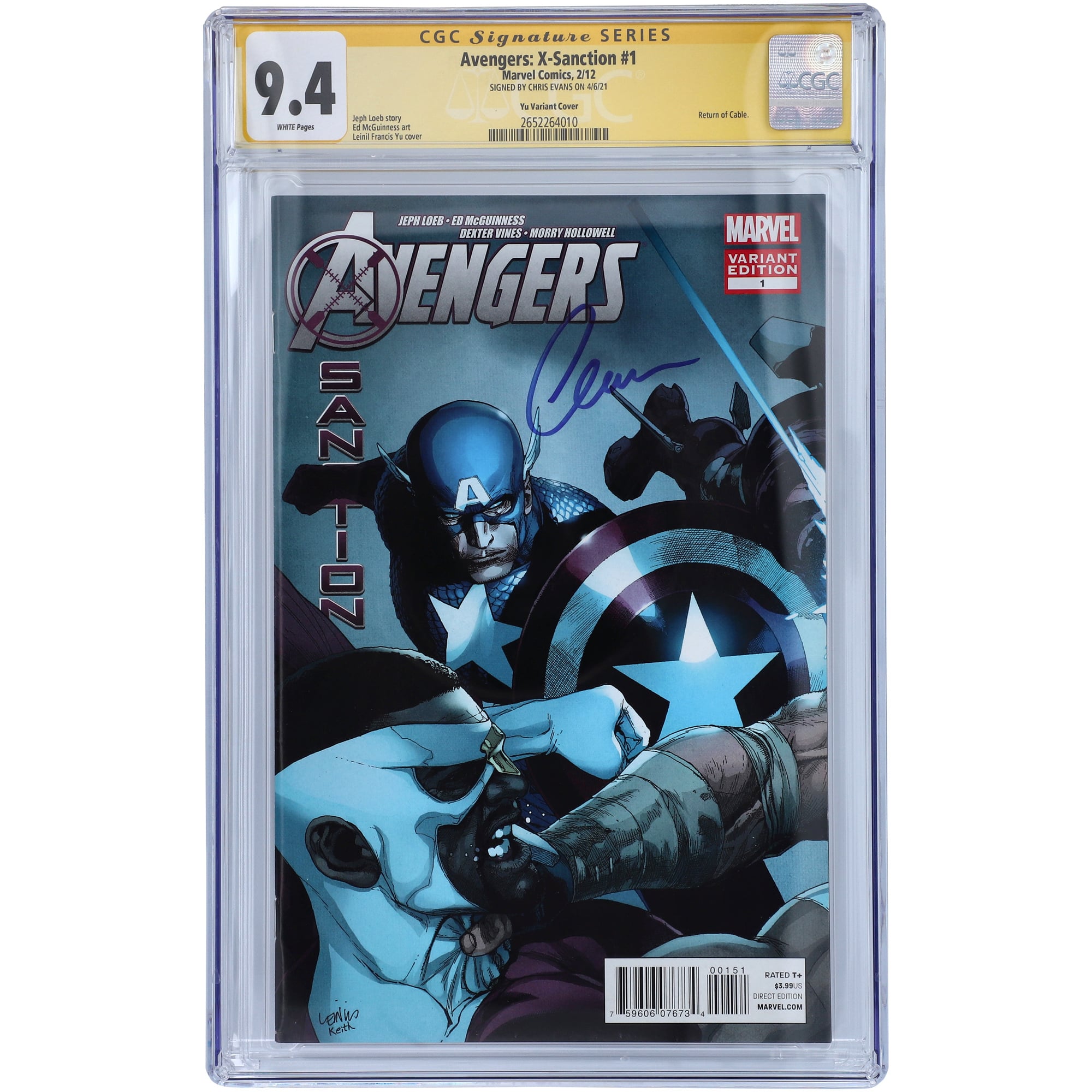 Chris Evans Captain America Autographed Avengers: X-Sanction #1 Variant Cover Comic Book - CGC Graded 9.4
