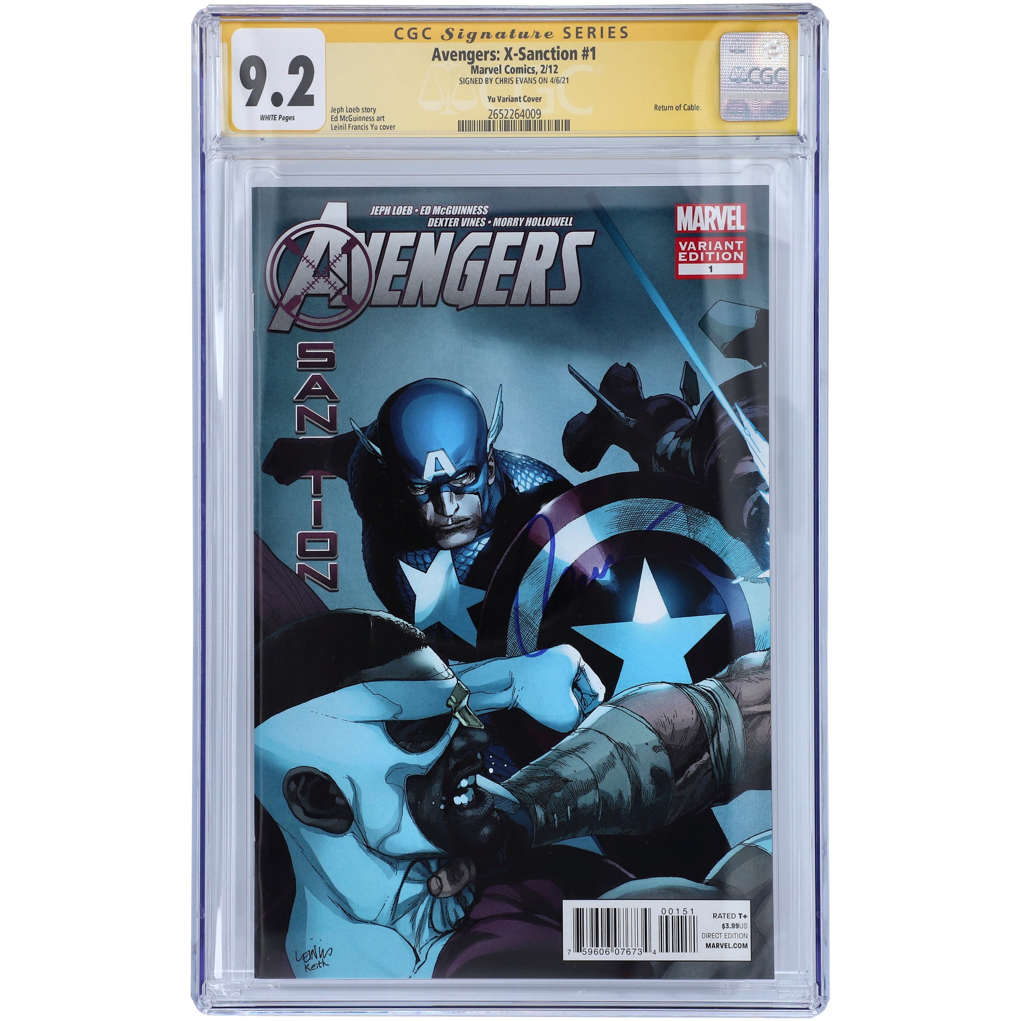 Chris Evans Captain America Autographed Avengers: X-Sanction #1 Variant Comic Book - CGC Graded 9.2