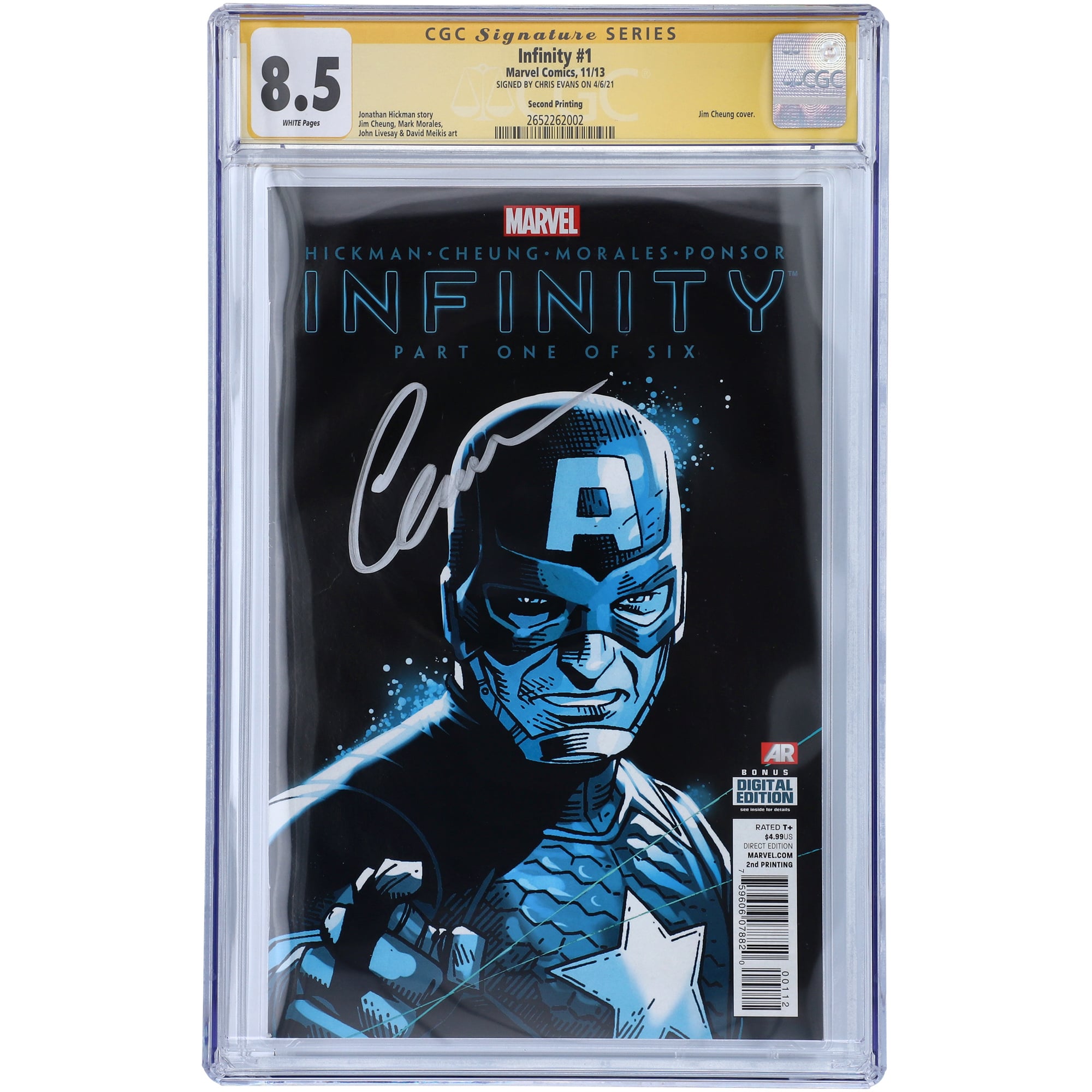 Chris Evans Captain America Autographed Infinity #1 Second Printing Comic Book - CGC Graded 8.5