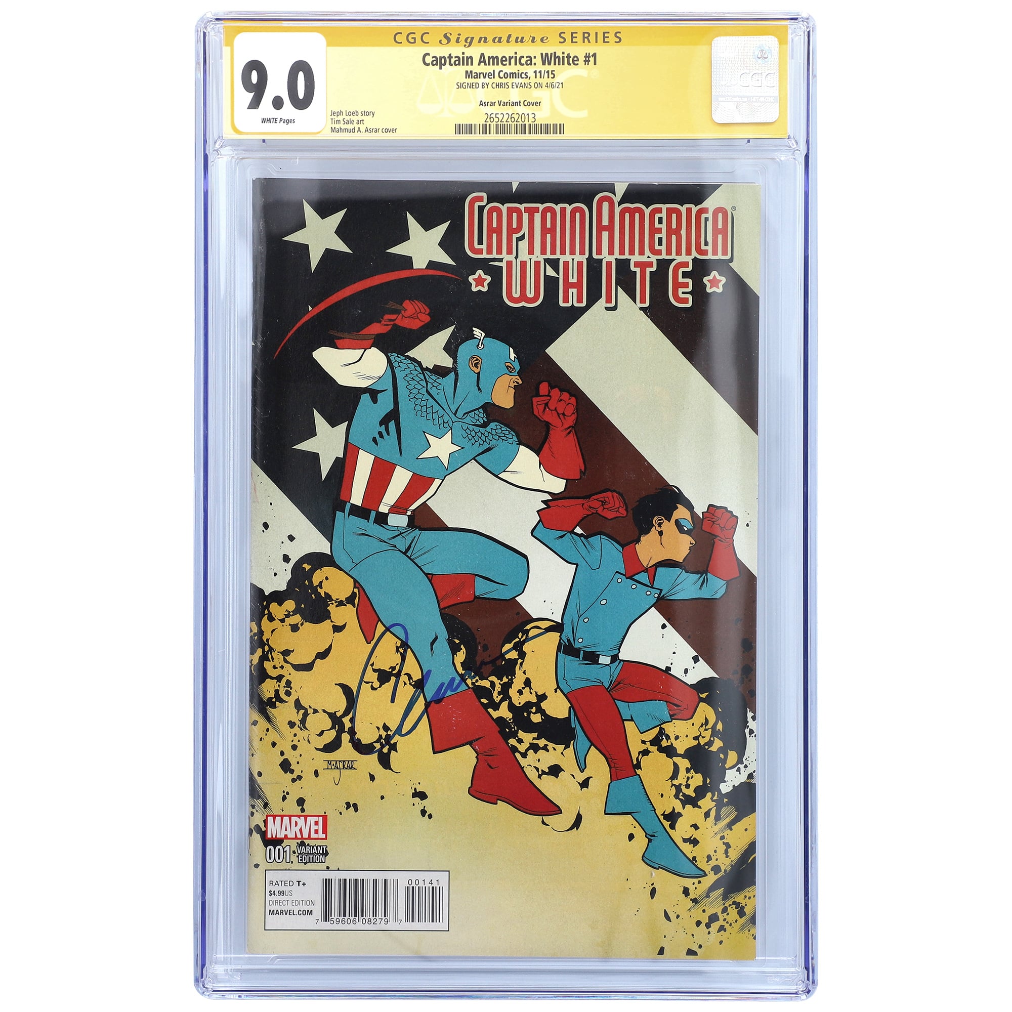 Chris Evans Captain America Autographed Captain America: White #1 Young Variant Cover Comic Book - CGC Graded 9