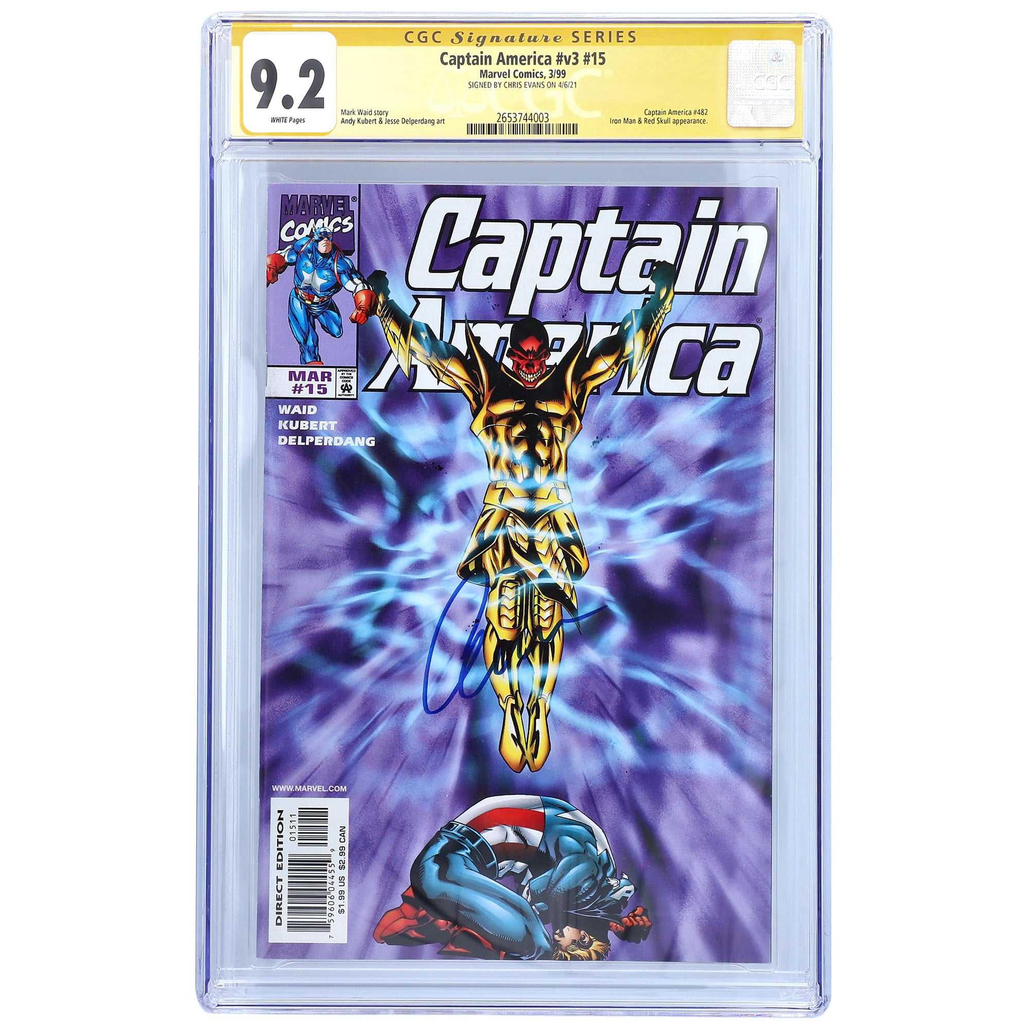 Chris Evans Captain America Autographed Captain America #15 Comic Book - CGC Graded 9.2