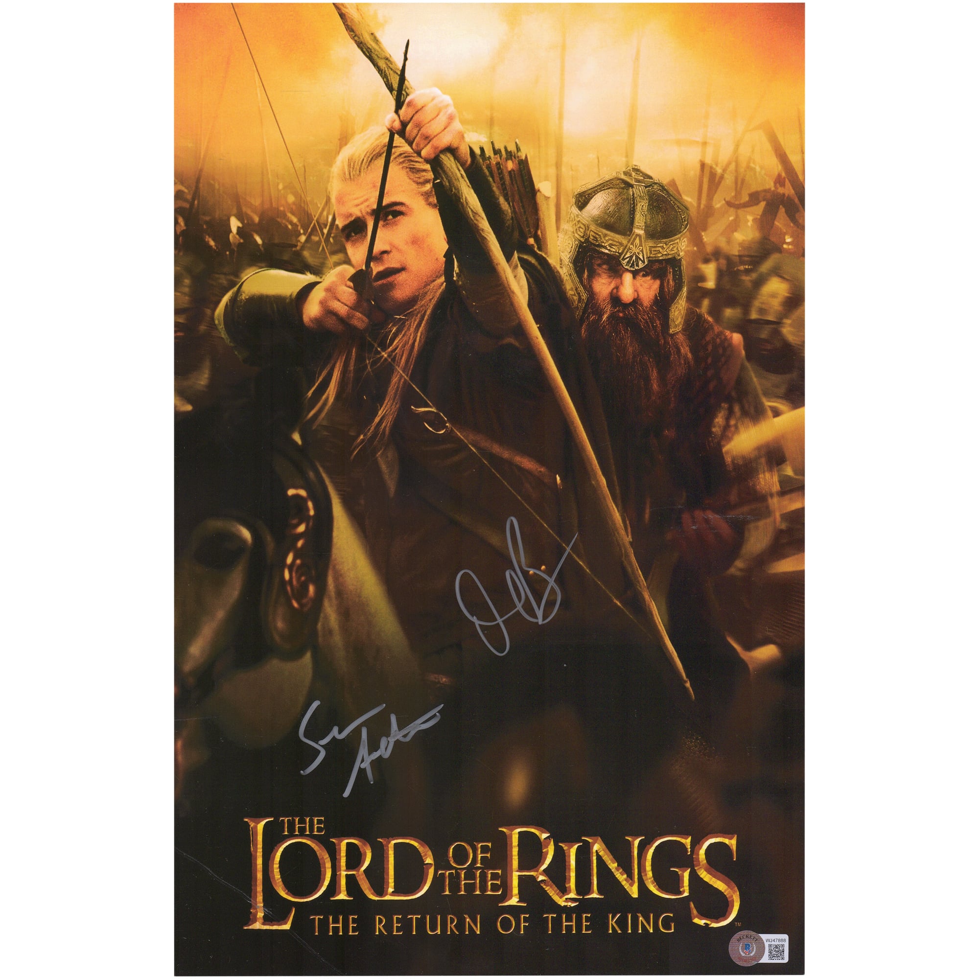 Orlando Bloom and Sean Astin Lord of the Rings Autographed 12" x 18" Return of the King Movie Poster
