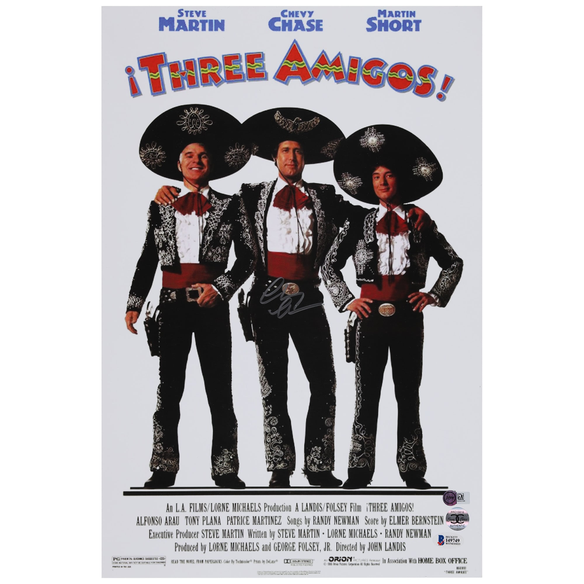Chevy Chase Autographed 12" x 17" Three Amigos Movie Poster - BAS COA