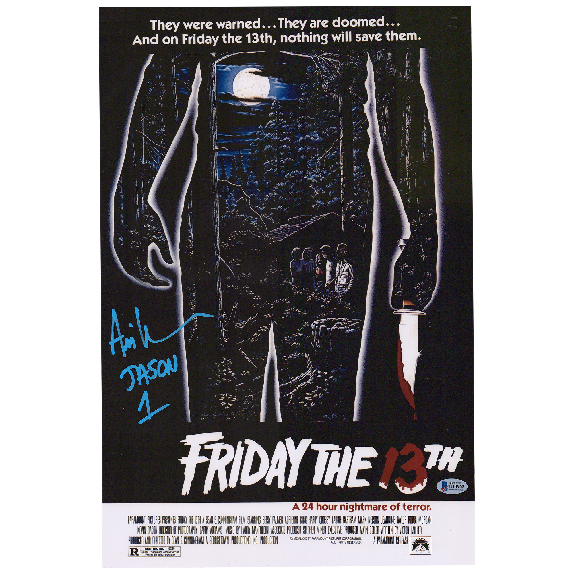 Ari Lehman Friday the 13th Autographed Jason 12" x 18" Movie Poster - Signed in Blue