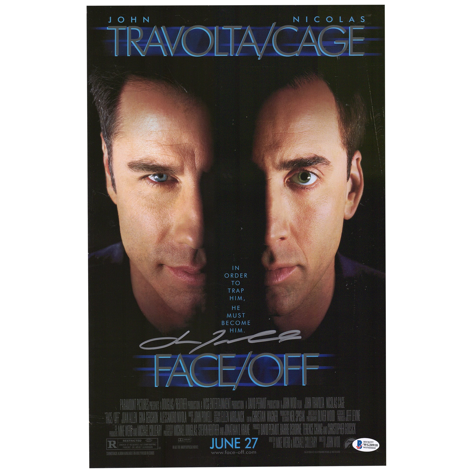 John Travolta Face/Off Autographed 11" x 17" Movie Poster
