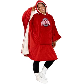 "Ohio State Buckeyes 60"" x 80"" Logo Patch Team Color Bloncho with Sherpa"