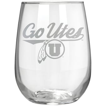Utah Utes Etched 17oz. Rally Cry Stemless Wine Glass