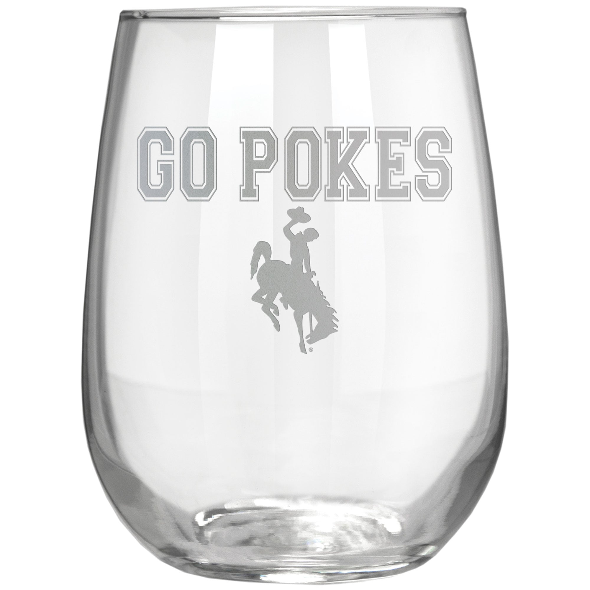 Wyoming Cowboys Etched 17oz. Rally Cry Stemless Wine Glass