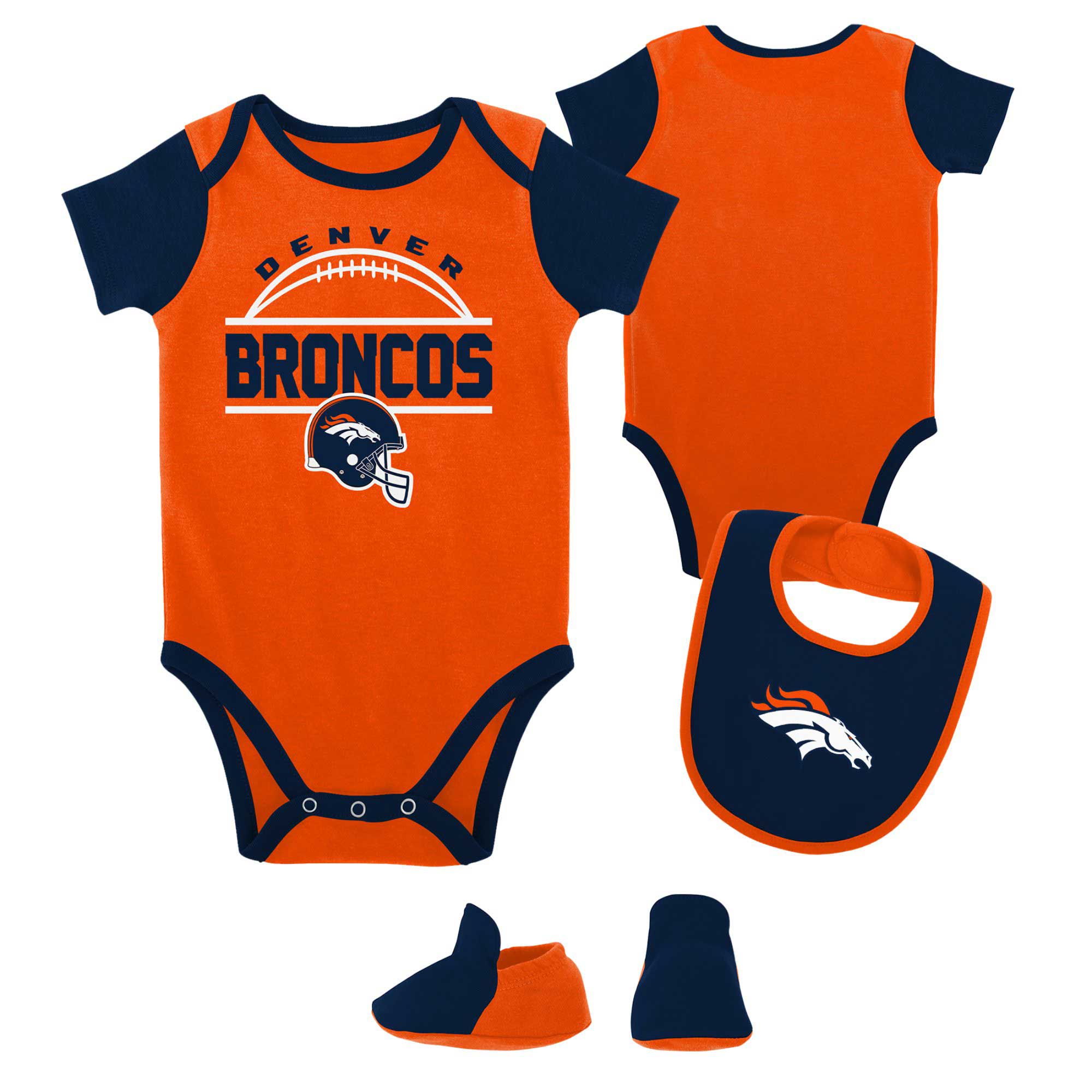 Newborn & Infant Orange Denver Broncos Home Field Advantage Three-Piece Bodysuit, Bib & Booties Set
