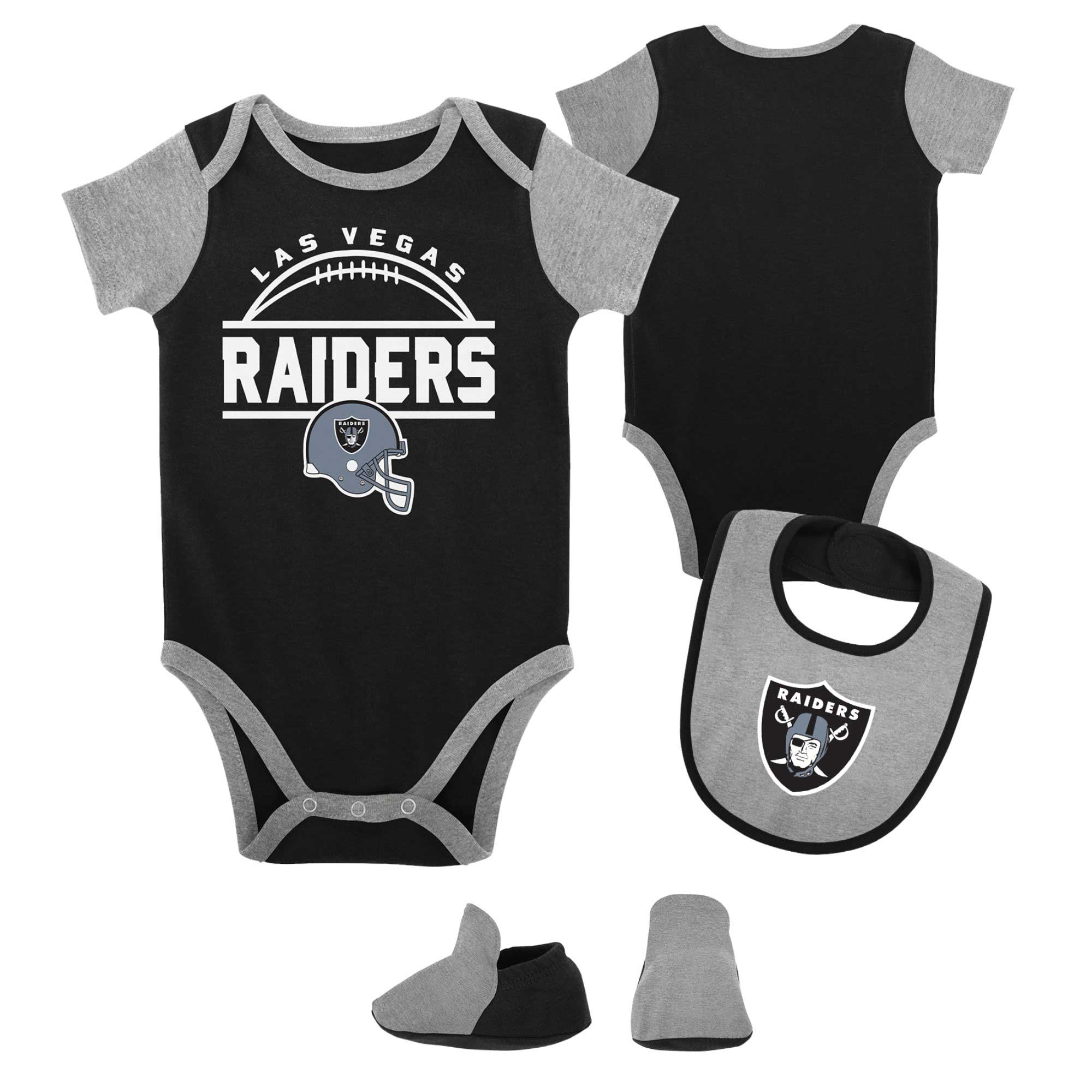 Newborn & Infant Black Las Vegas Raiders Home Field Advantage Three-Piece Bodysuit, Bib & Booties Set
