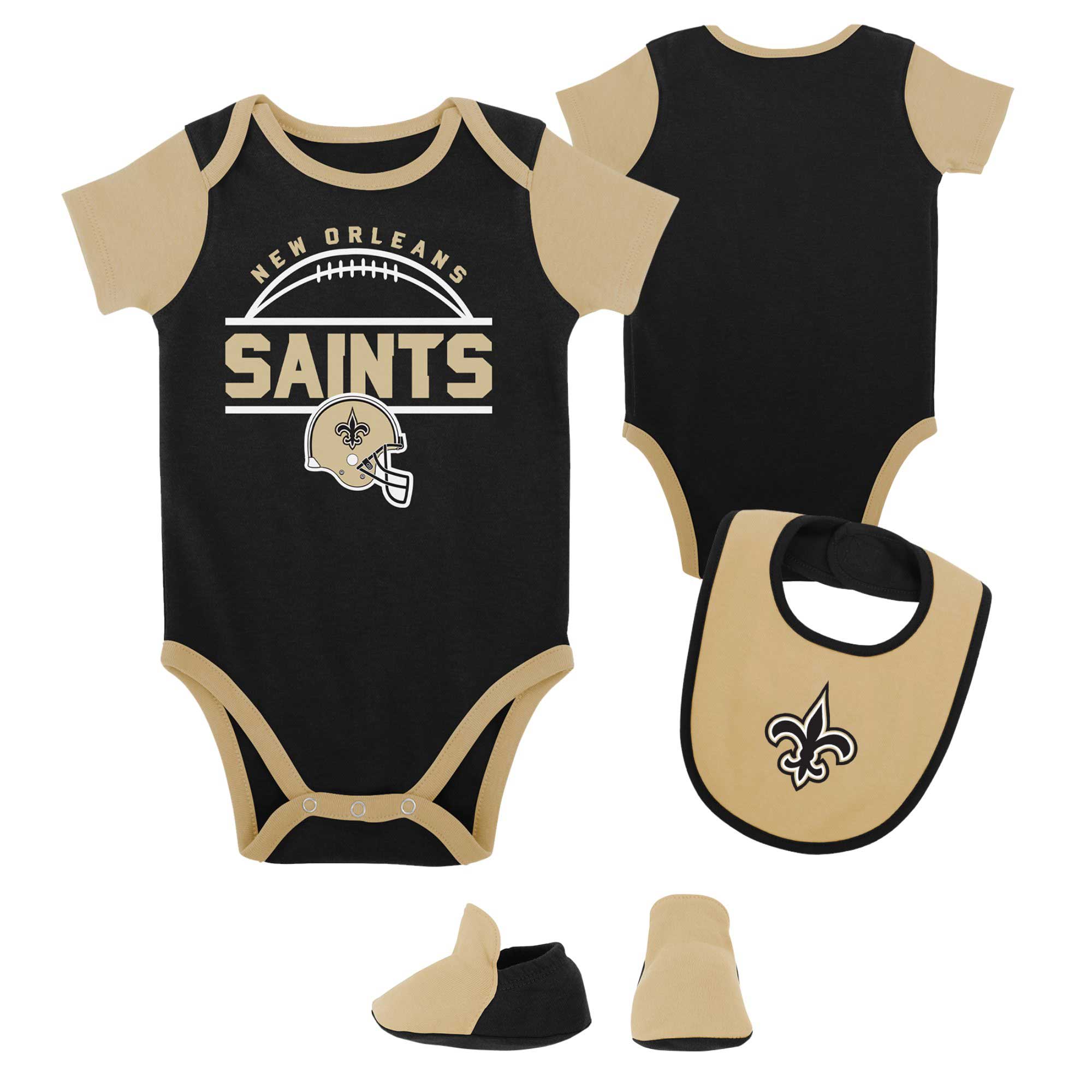 Newborn & Infant Black New Orleans Saints Home Field Advantage Three-Piece Bodysuit, Bib & Booties Set