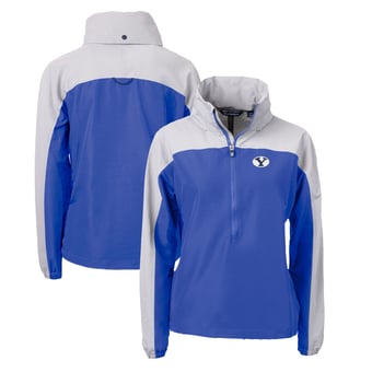 Women's Cutter & Buck  Royal BYU Cougars Charter Eco Recycled Half-Zip Anorak Jacket