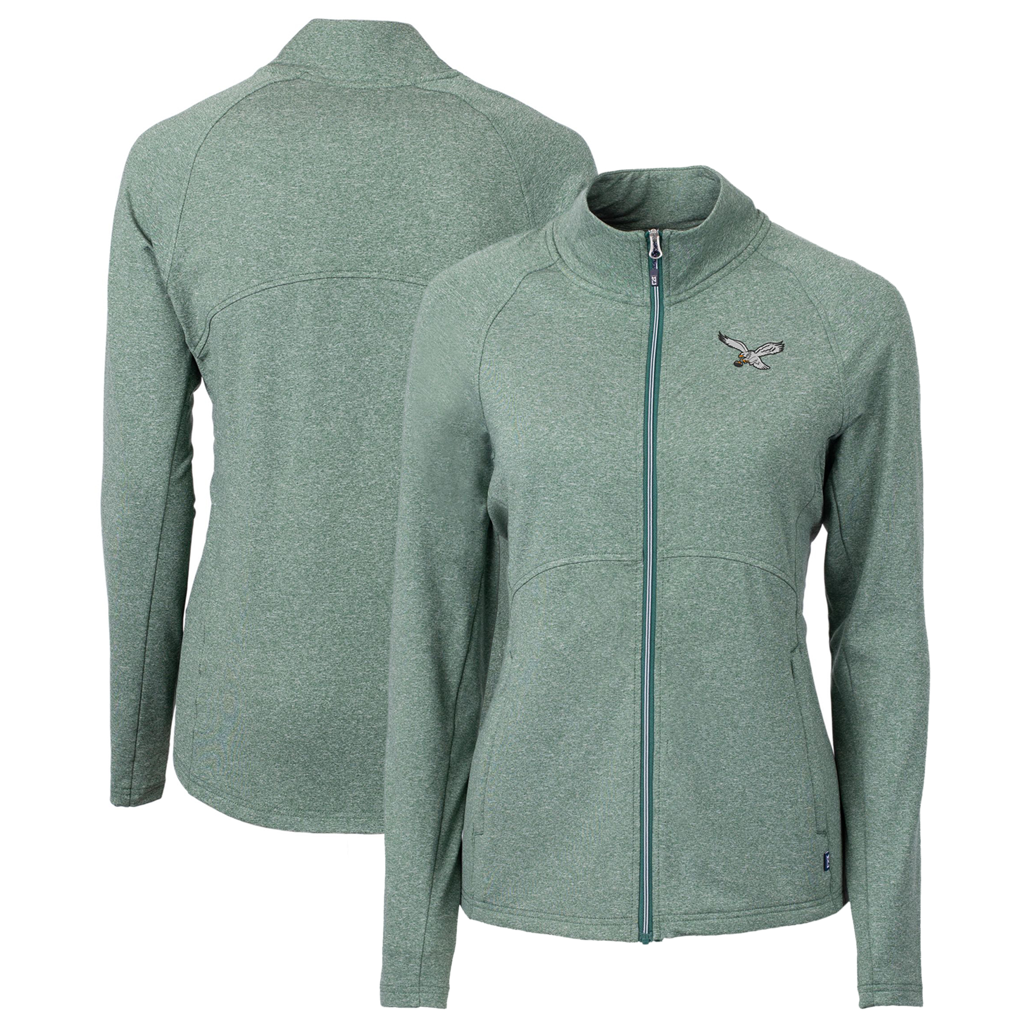 Women's Cutter & Buck Heather Green Philadelphia Eagles Gridiron Classics Logo Adapt Eco Knit Heather Recycled Full-Zip Jacket