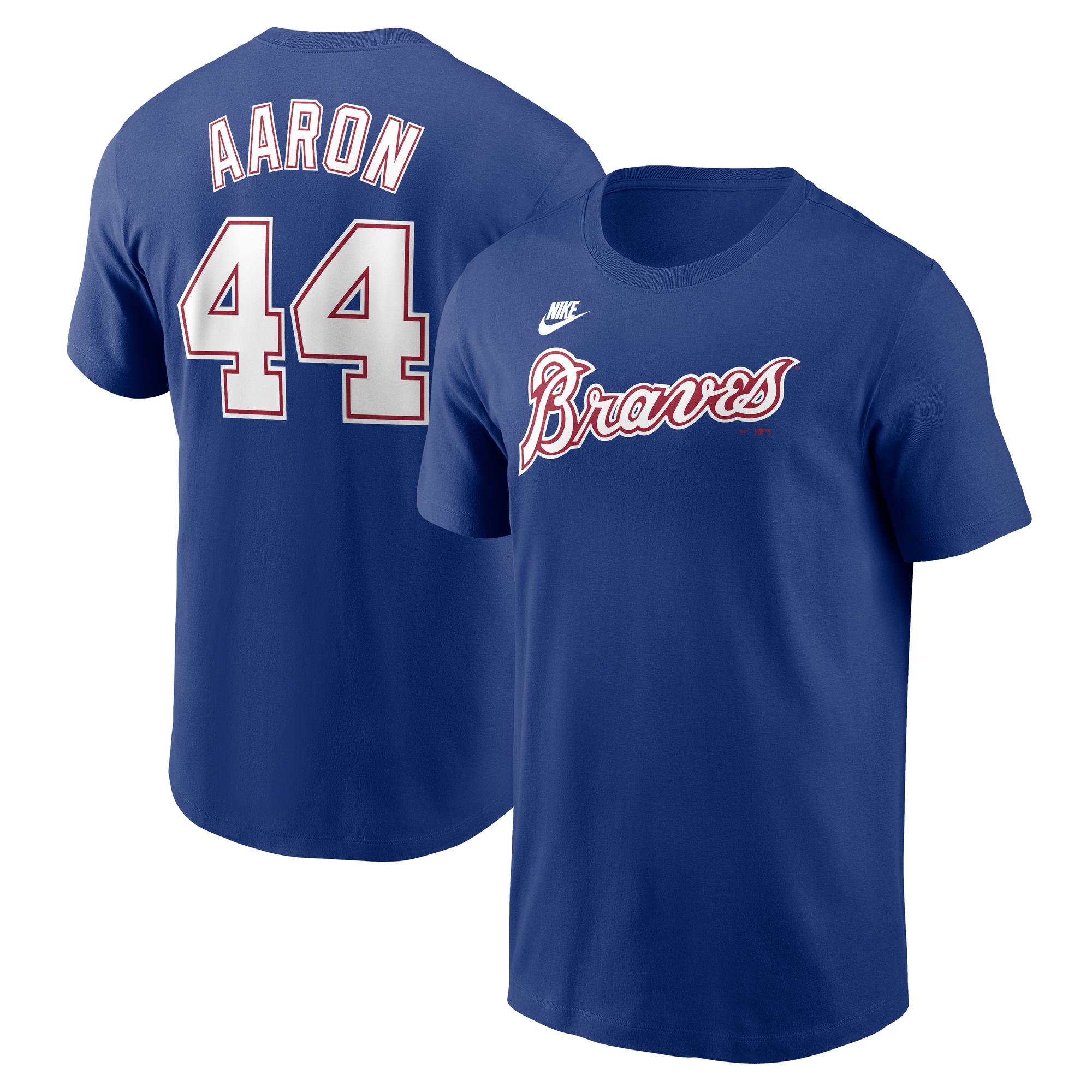 Men's Nike Hank Aaron Royal Atlanta Braves Cooperstown Collection Fuse Name & Number T-Shirt