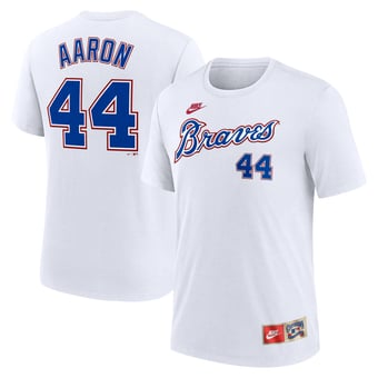 Men's Nike  Hank Aaron White Atlanta Braves Cooperstown Collection Tri-Blend Name & Number T-Shirt