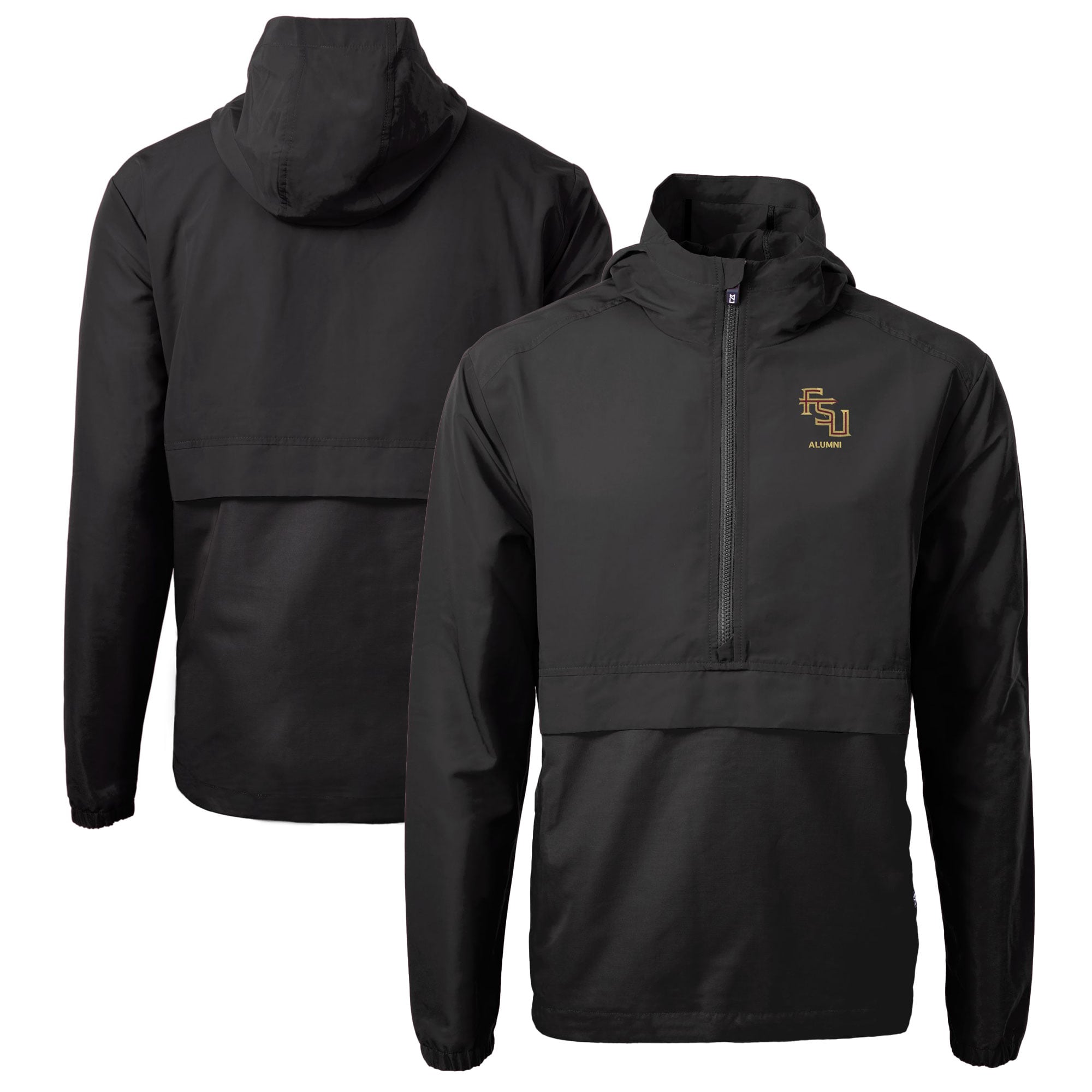 Men's Cutter & Buck  Black Florida State Seminoles Alumni Logo Charter Eco Knit Recycled Anorak Half-Zip Jacket